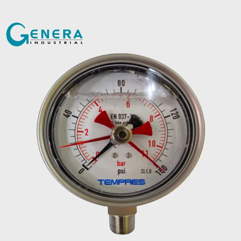 MANOMETRO SERIE INOX DN 100mm (4") INFERIOR (CON AGUJA DE ARRASTRE MAX/MIN)